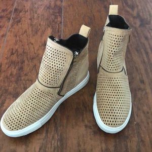 Women’s Beige Wedge Suede High Top Sneakers